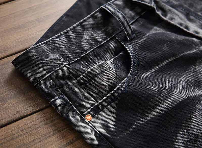 2026 Men's Fashion Vintage Jeans Slim Straight Leg Tie Dye Pleated Biker Denim Pants Male Casual Pants Oversized 42 High Quality