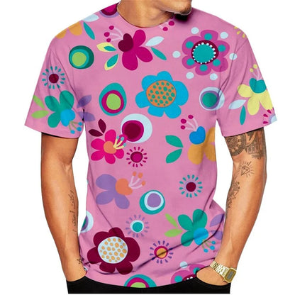 3D Printed Colorful Flower T Shirt For Men Plants Pattern Tees Summer Harajuku Loose Round Neck Tops Short Sleeve Kids T-Shirts