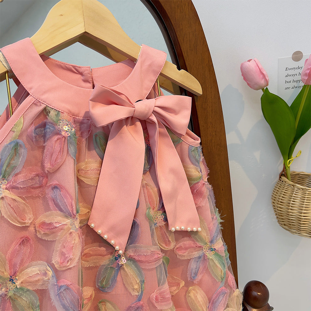Bear Leader Girl Dress 2025 Summer New Girl Dress Princess Dress Little Girl Fashion Colorful Flower Yarn Dresses Kid Clothes