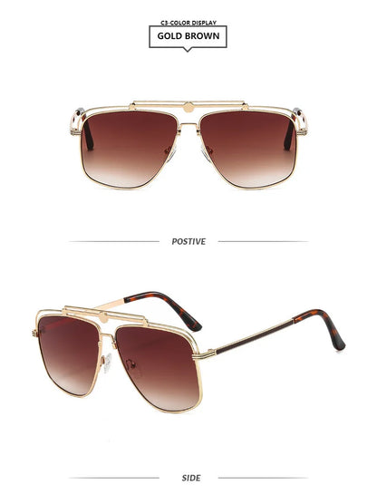Big Metal Frame Gradient Sunglasses UV400 Protection Classic Sun Glasses Driving Oversized Square Sunglasses for Women & Men