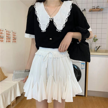 Summer Ball Gown White Mini Skirts Women 2024 Casual High Waist Ruffles Faldas Korean Bow Harajuku Y2k Micro Tennis Skirt Black