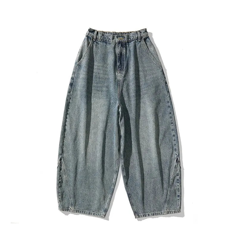 Fashion Denim Wide Leg Pants Men Loose Hip Hop Casual Jeans Streetwear Fashion Elastic Waist Casual Denim Trousers Plus Size 5XL