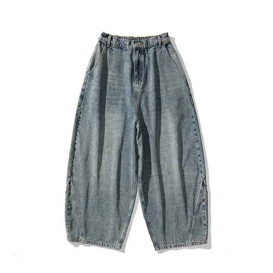 Fashion Denim Wide Leg Pants Men Loose Hip Hop Casual Jeans Streetwear Fashion Elastic Waist Casual Denim Trousers Plus Size 5XL