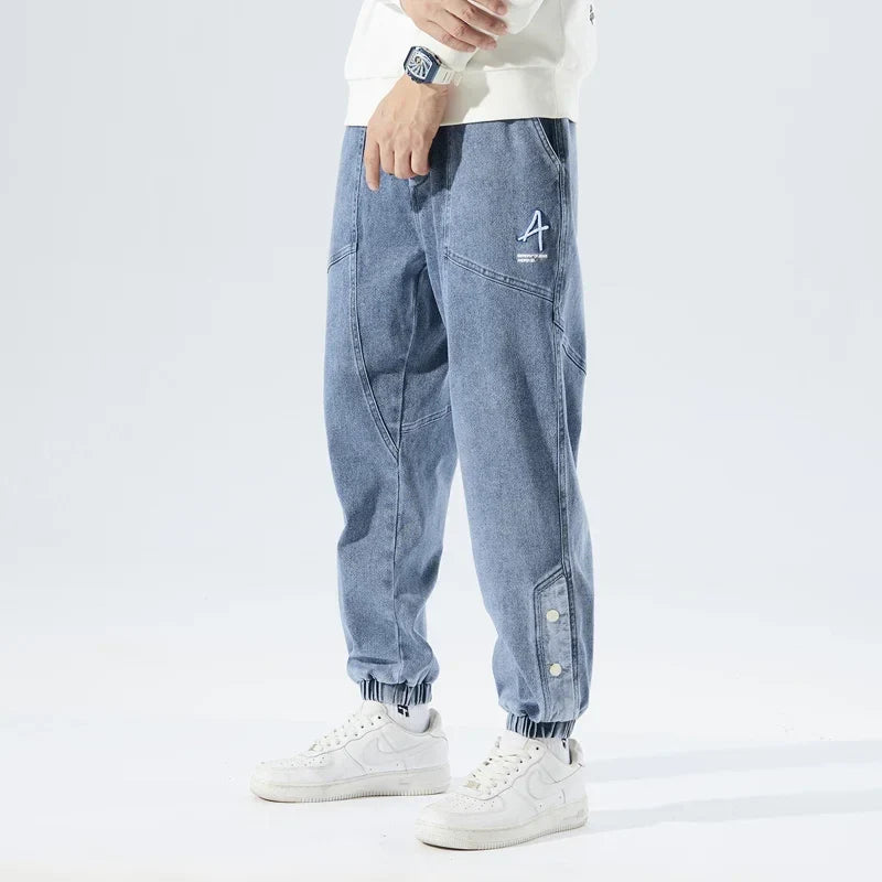 Korean Popular Clothes Jeans Casual Men Loose Fit Stretch Spandex Denim Jogger Pant Male Hip Hop Streetwear Trouser Big Size 8XL