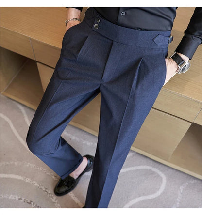 High-quality 2024 Men's Naples Trousers, Men's High-waisted Casual Pants Slim-fit Suit Trousers 28-38 Classic Formal Dress Pants