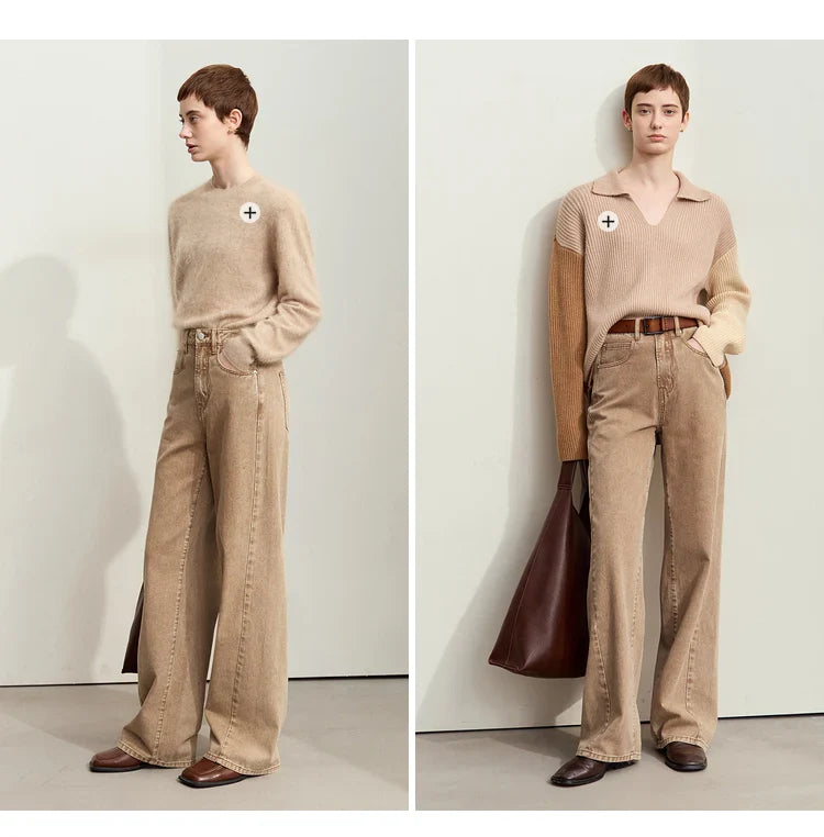 Minimalism Women's Jeans 2024 Autumn New Casual Cotton Denim Pants Retro Trendy Loose Straight Wide-leg Trousers 12443249