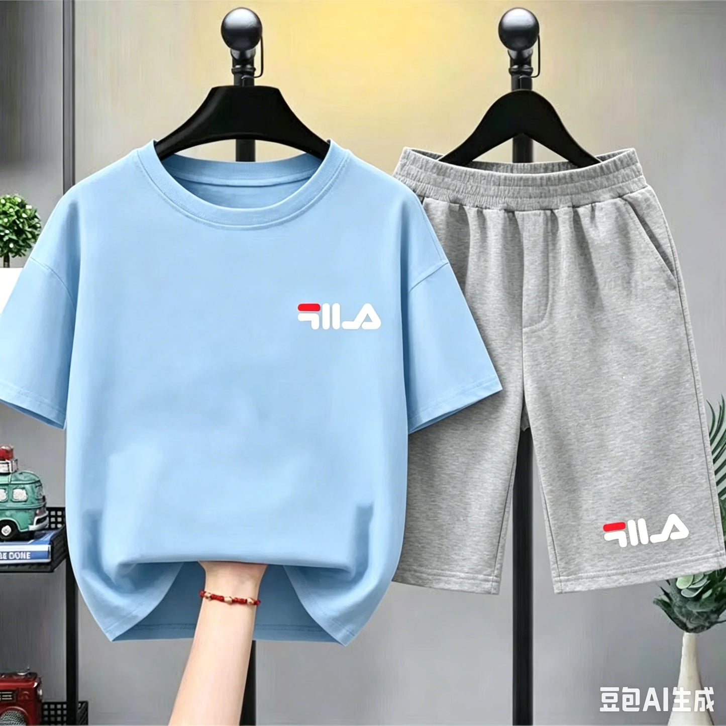 Summer Brand White T-shirt+Shorts Two-piece Set Kids New Clothing Fashion Boy Girl 3-12 Yrs Sports Short-sleeved Casual Set