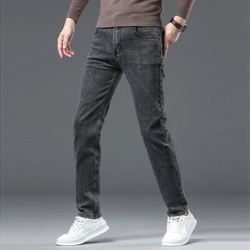 2025 New Men Fashion  Slim Fit Jeans Male Elasticity Smart Casual Mid Classics Straight Denim Pants Wedding Party Black Trousers