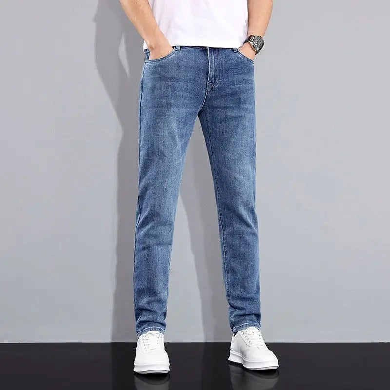 Autumn Winter New Men's Micro Elastic Straight Leg Denim Pants with Shape Skin Friendly Business Men's Pants in Multiple Sizes