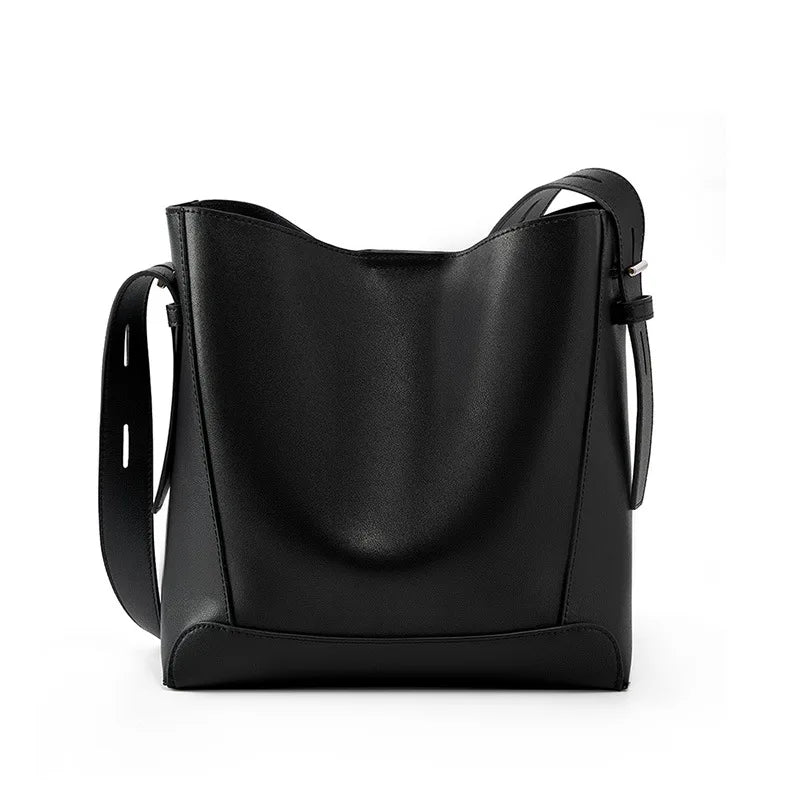Ladies' Split Leather Bucket Shoulder Bags Female Commute Shopping Messenger Bags Adjustable Shoulder Strap Women Casual Handbag