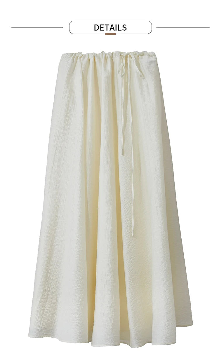 Minimalist New Summer Knee Length A-line Skirt Women Adjustable Drawstring Solid Color Commuting Style Loose Skirt 12522025