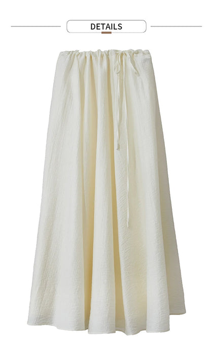 Minimalist New Summer Knee Length A-line Skirt Women Adjustable Drawstring Solid Color Commuting Style Loose Skirt 12522025
