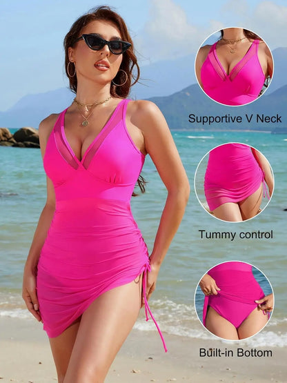 2025 Solid Mesh Patchwork Swimwear Women Sexy Push Up One Piece Swimsuit Monokini Lady Brazilian Beach Bathing Suit