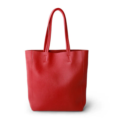 Genuine Leather Bag Women Casual Tote Female Luxury Simple Fashion Handbag Lady Cowhide Leather Daily Use Shoulder Shopping Bag