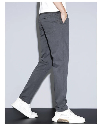 Spring Summer Thin Men's Slim Straight Casual Pants Fashion Korean Solid Color Elastic Comfortable Business Gray Trousers