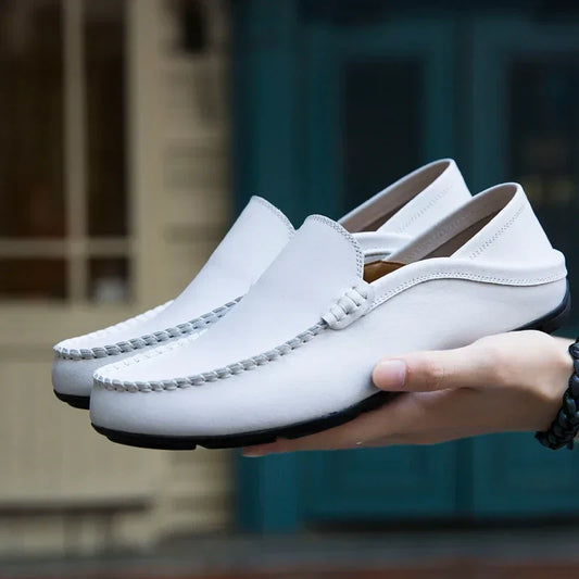 Genuine Leather Men Casual Shoes Luxury Brand Designer Men Loafers Moccasins Breathable Slip on Male Boat Shoes Plus Size 37-47