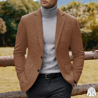 Men's Casual Blazer Houndstooth Wool Blend Suit Jacket Notched Lapel Slim Fit Business Formal Dress Sport Coat Outerwear