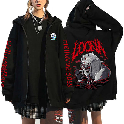 Helluva Boss Cartoon Printed Zipper Hoodies Harajuku Gothic Y2k Zip Up Hoodie Men Clothing Long Sleeve Fleece Casual Streetwear