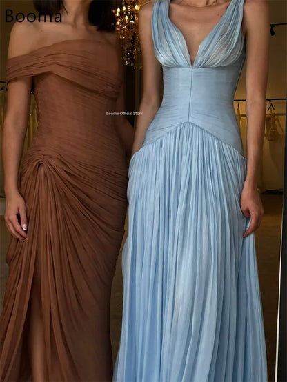 A-Line Women Prom Formal Gowns for Women Pleat Evening Dress Dresses Sleeveless V-Neck Floor-Length Customized