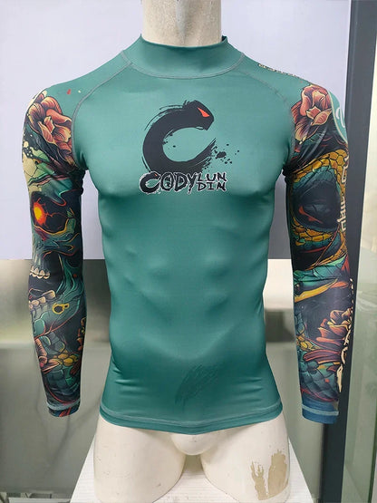 Men's Sports T -shirt Quickly Drying Bodybuilding Fitness Tight Rashguard UV Protection Swimsuit Swimming Shirt Surfing Rash