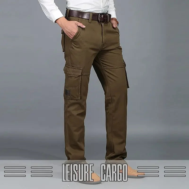 2026 New in Men's Pants Straight Leg Cotton Cargo Trouser Male Stretch Autumn Zipper Multi Pocket Classic Casual Work Wear Army