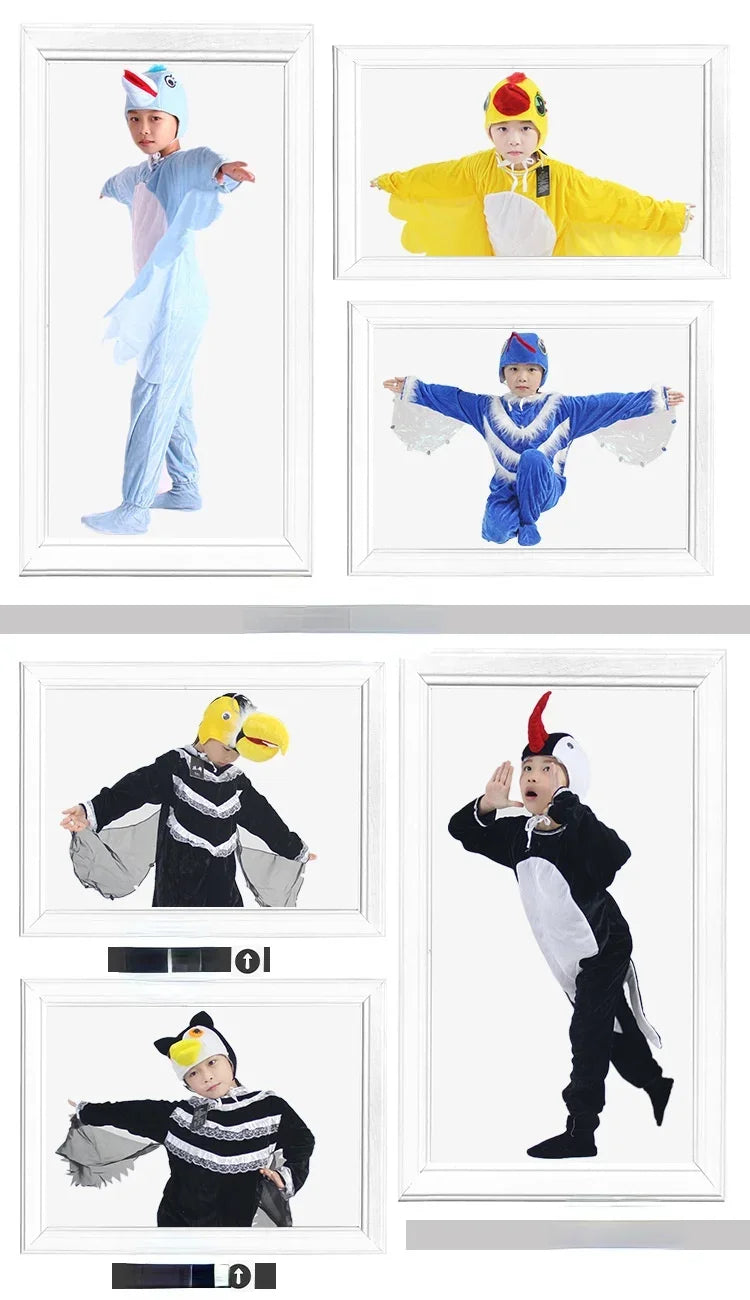 Kids Adults  Animal Bird Oriole Parrot Swallow Eagle Woodpecker Cosplay  Fancy Dress Jumpsuit Costume Gifts Set Halloween