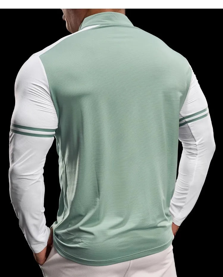Men's Running Gym Fitness Tops Slim Fit Color-blocked Long-sleeved T-shirt Training Cycling Breathable Quid Quick-drying Clothes