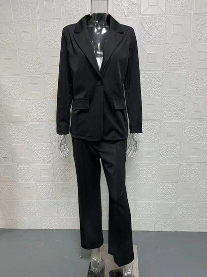 Elegant Slim Fit Suit Jacket And Pants Set for Women 2024 New Fashion Spring Autumn Turn-down Collar High-end Feeling
