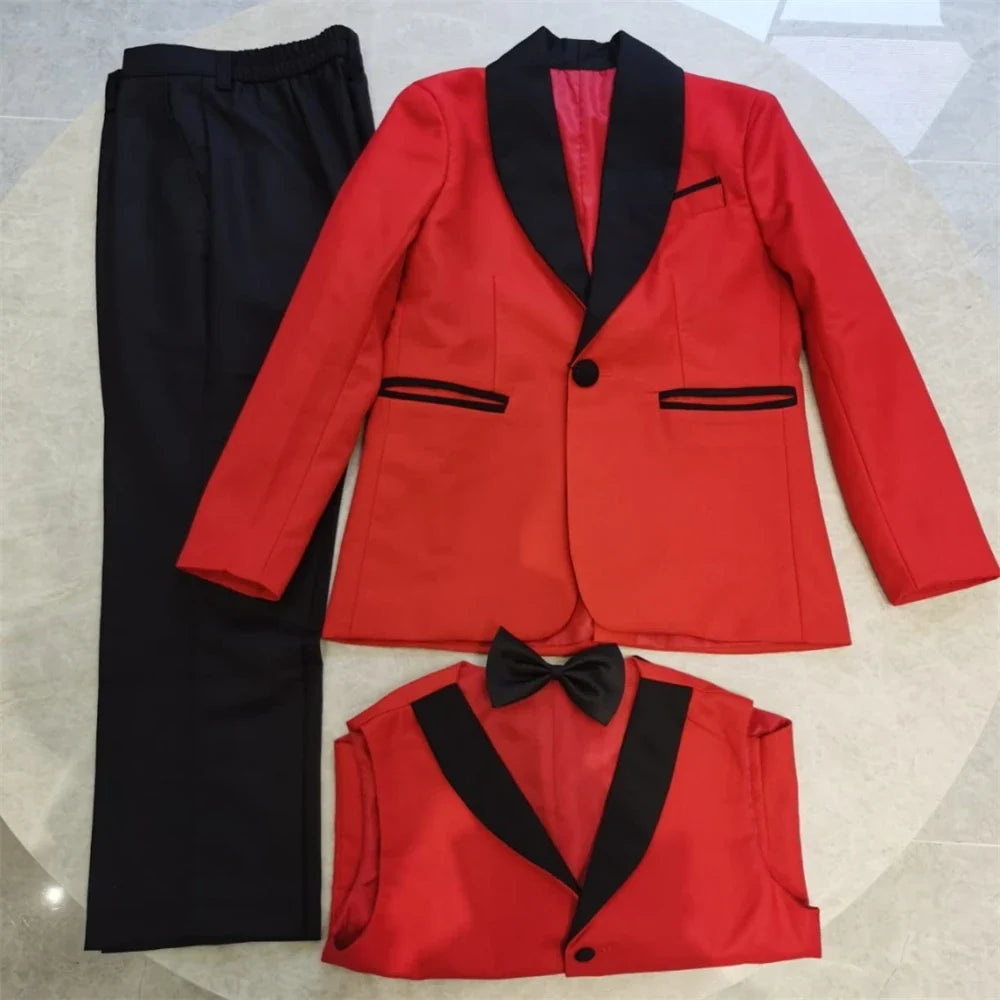 Slim Fit Boy's Suit Set 3 Pieces Tuxedo For Formal Occasion Blazer Vest And Pants Kids Outfit For Wedding Prom School Activities