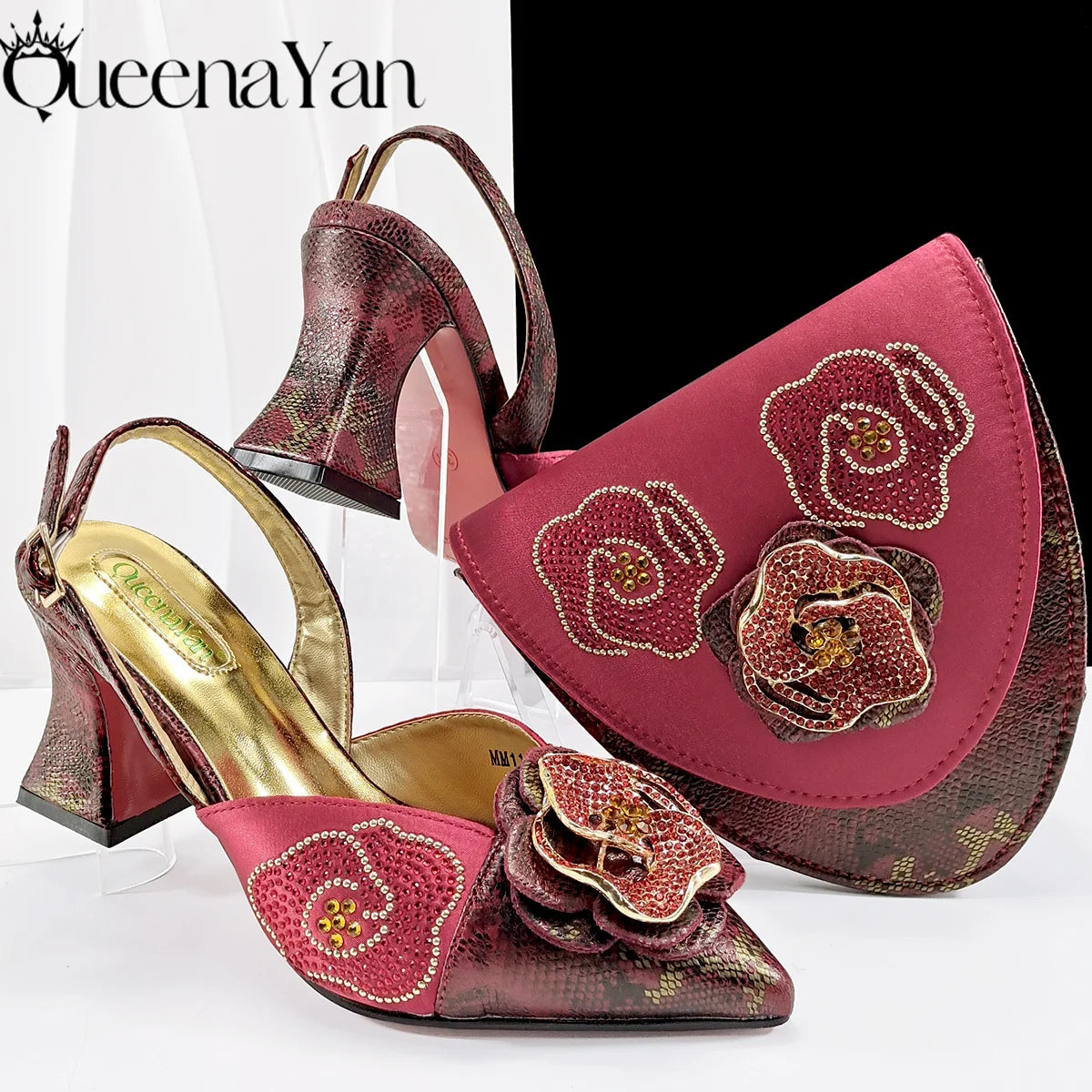 2025 Elegant Lilac Color Women's Heels Handbag Set Rhinestone Embellished Designer Shoes for Weddings Special Events