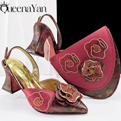2025 Elegant Lilac Color Women's Heels Handbag Set Rhinestone Embellished Designer Shoes for Weddings Special Events