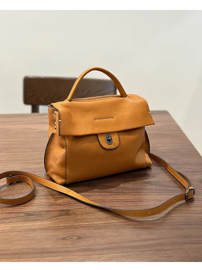 2026 Autumn New Handmade Retro Genuine Leather Women's Bag Versatile Soft Cowhide Solid Color Shoulder Crossbody Bags