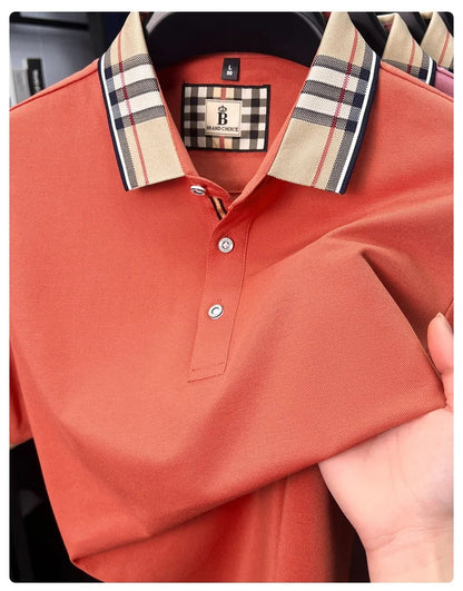 Luxury brand short sleeve polo shirt men fashionable simple solid color summer mercerized cotton breathable casual lapel T shirt
