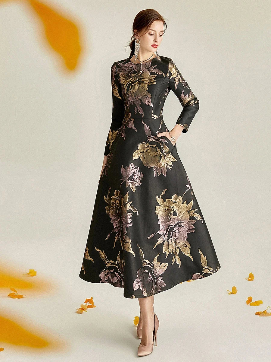 Women's Casual Summer Jacquard Maxi Dress Boho Floral Party Evening Elegant Long A-Line Dress