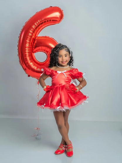 Shiny Mini Satin Girl Flowers Dress O Neck Short Sleeves A Line Ball Gowns Kid Birthday Dress Celebrity Customized