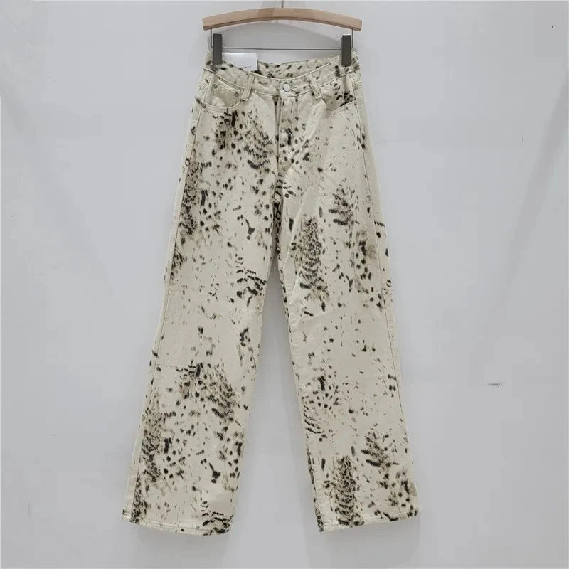 High Waist Y2K Women Jeans Loose Fit Straight Leg Baggy Denim Pants for Girls Retro Beige Wide Women's Jeans Y2K Pants
