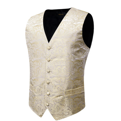 Men Wedding Vest Suit White Black Paisley Sleeveless Waistcoat for Man Shirt Accessories Fromal Bowtie Pocket Square Cufflinks