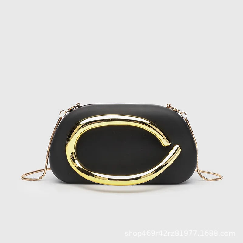 Classic round Box Handheld Dinner Bag Miniature Retro Metal Handle Chain Shoulder Strap Crossbody Bag Street Trend Hard PU Bag