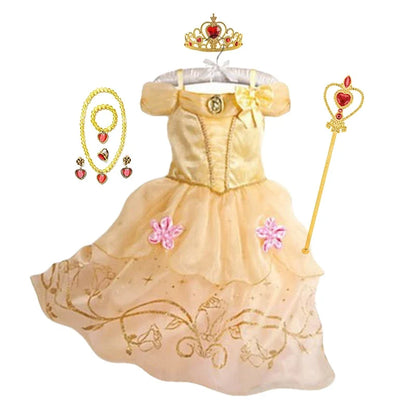 Disney Cinderella Cosplay Costume Kids Clothes for Girls Sequins Princess Dress with Floral Bow Birthday Party Ball Gown