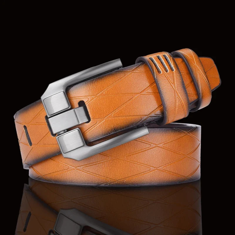 Pure Leather Belt, Men's Casual Leather Belt, Young People's Needle Buckle Denim Belt