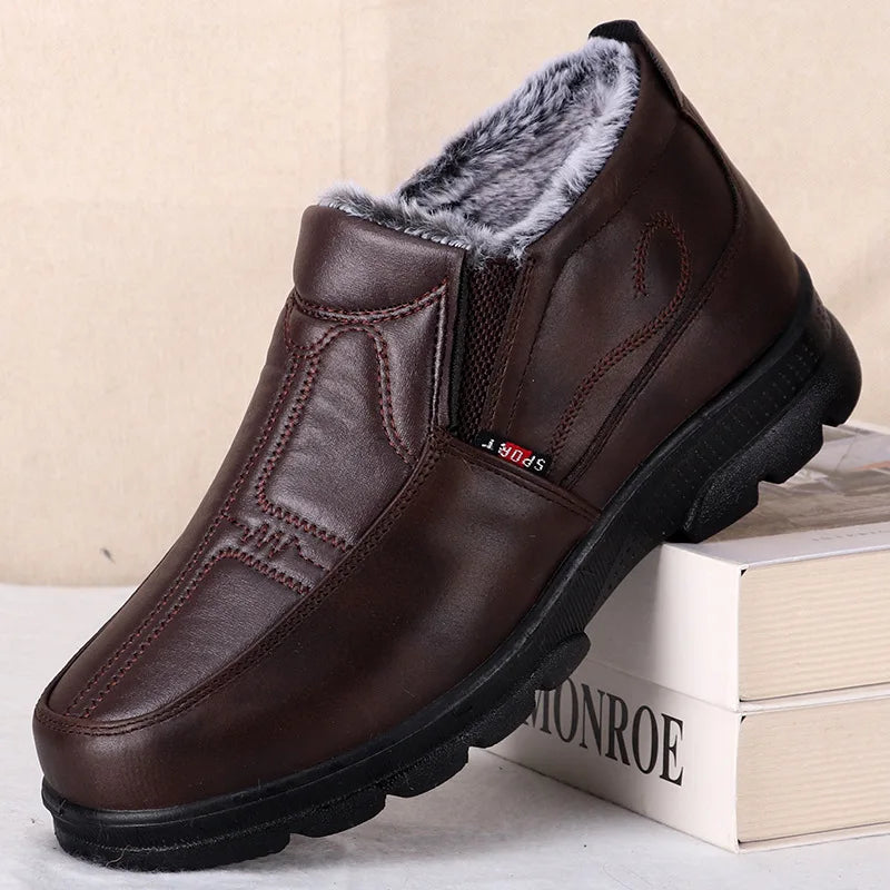 Shoes for Men 2025 Winter Fashion Non-slip Cotton Shoes Men's Thickened Leather Waterproof Casual Snow Boots Zapatillas Hombre