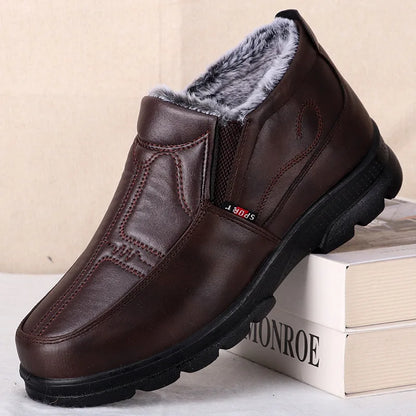 Shoes for Men 2025 Winter Fashion Non-slip Cotton Shoes Men's Thickened Leather Waterproof Casual Snow Boots Zapatillas Hombre