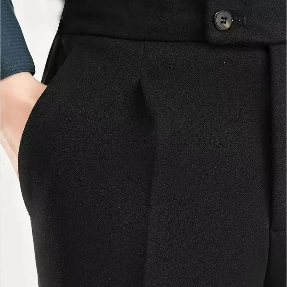 Italian Vintage Suit Pant For Men Autumn Winter Wool Herringbone Pattern Straight Trousers British Style Business Casual Pants