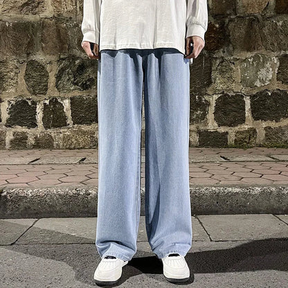 2026  Men's Jeans Korean Version Student Casual Pants High Street Straight Loose Wide Leg Jeans Black Grey  Blue Baggy Jeans