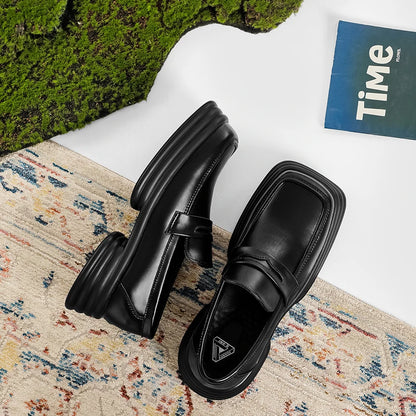 Men Zipper Patent Leather Increase Loafers Shoe Japan Korean Streetwear Fashion Thick Sole Platform Vintage Style Leather Shoes