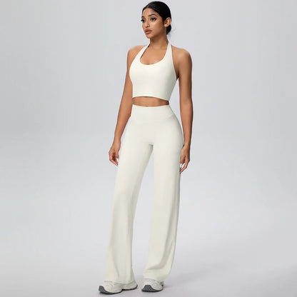 2PCS Woman Backless Hanging Neck Bra and Pants Yoga Set Summer Breathable Gym Sports Running Workout Top Hot Sales Yoga Set