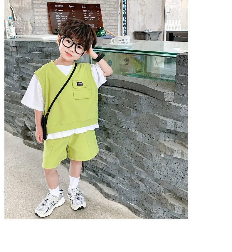 Summer Baby and Boys Cotton Contrast Patchwork t-Shirt Tops+Shorts Pant Sets School Kids Tracksuit Child 2PCS Outfit 1-10 Years