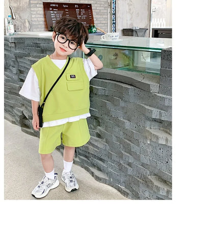 Summer Baby and Boys Cotton Contrast Patchwork t-Shirt Tops+Shorts Pant Sets School Kids Tracksuit Child 2PCS Outfit 1-10 Years