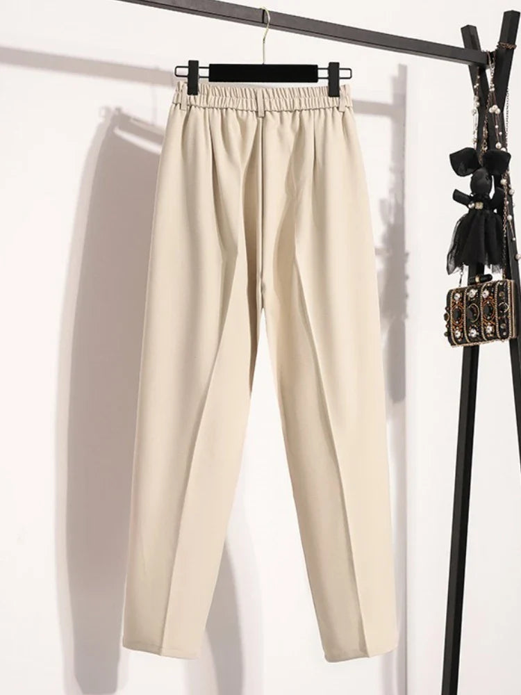 Plus Size Pants Woman 2026 Spring Autumn New Arrival High Waist Suit Pants High Quality Korean Style Straight Trousers