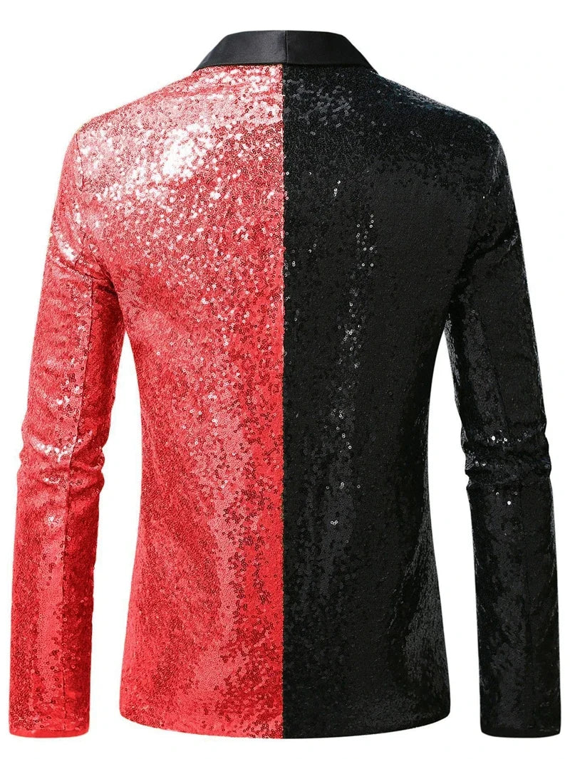 2026 Men's Suit Jacket, Shiny Sequin Stage Performance Coat, White Silver Blue Red Purple Blazers V-neck Single Button S-XXL